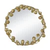 Round Mirror with Golden Leaves