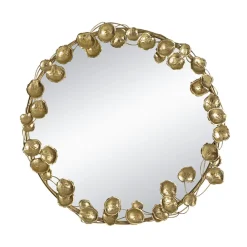 Round Mirror with Golden Leaves