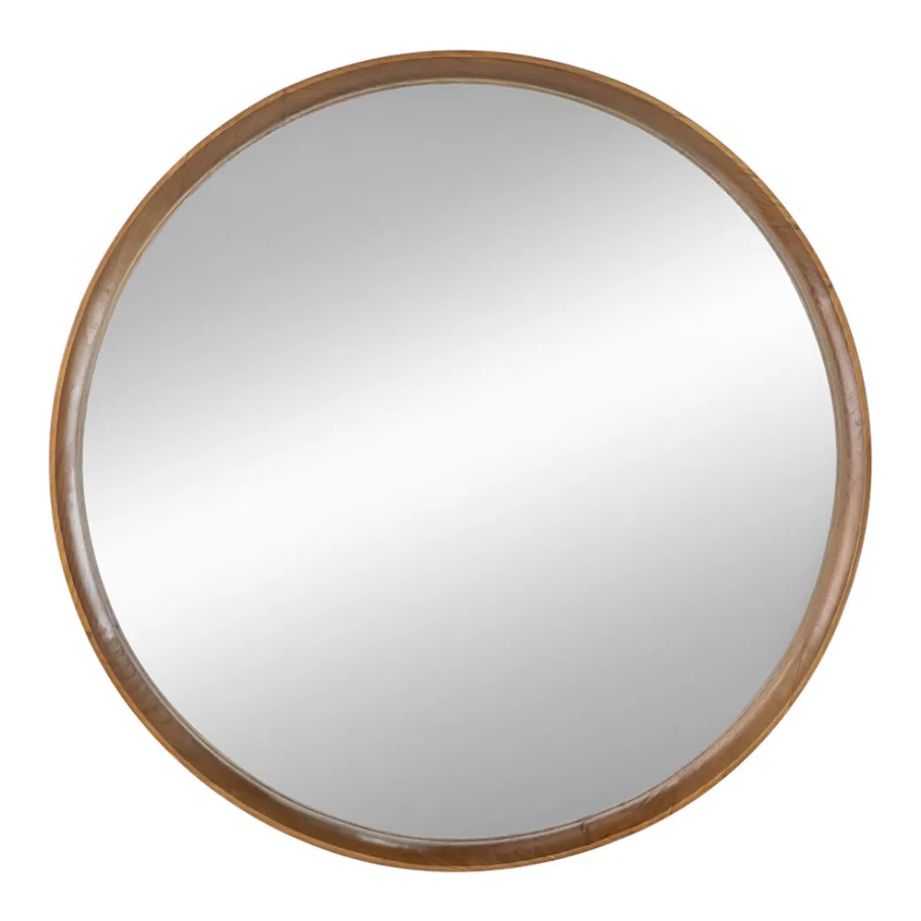 Round Wooden Accent Mirror
